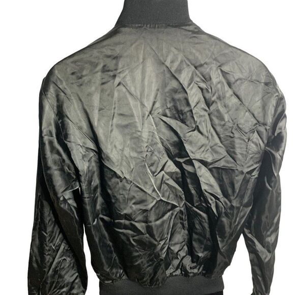 Vintage 80s Michelob Beer Satin Bomber Jacket M Black Full Zipper Pockets - Picture 5 of 6